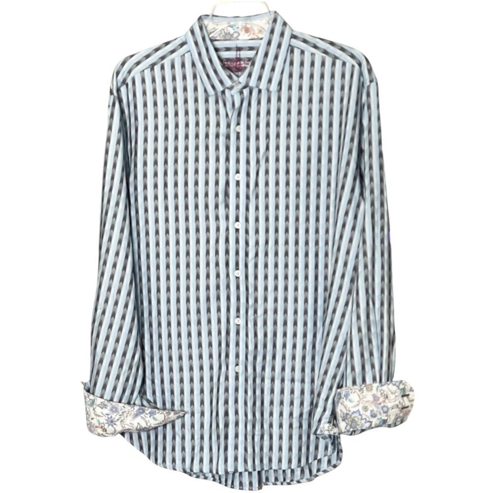 Men’s Robert Graham Blue Striped Long Sleeve Button Up Shirt